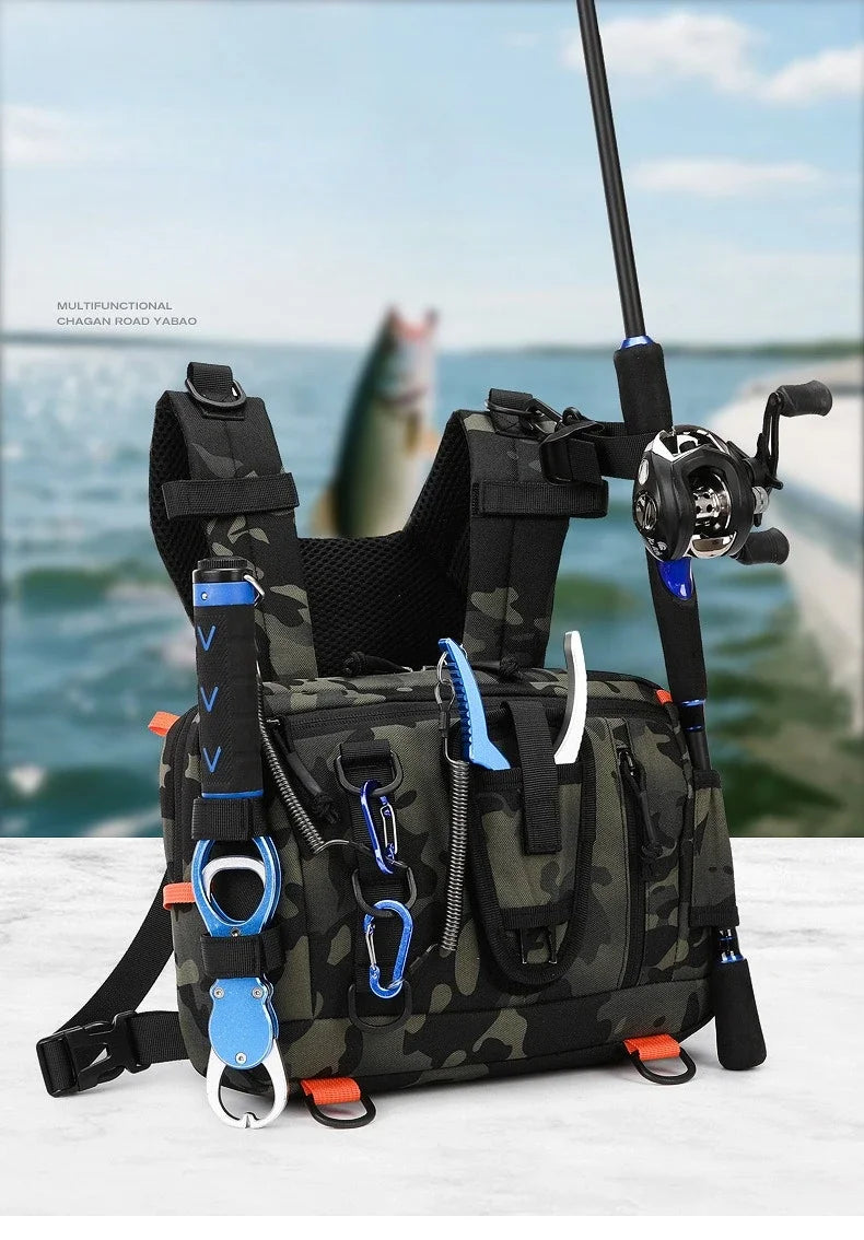 NEW Arrivals Multi-Purposes  Fishing Tactical Chest Bag Camping Hiking Backpack Front Chest and Back Vest Bags Lure Fishing Tackle Bag Fanny Pack Men Climbing Bag