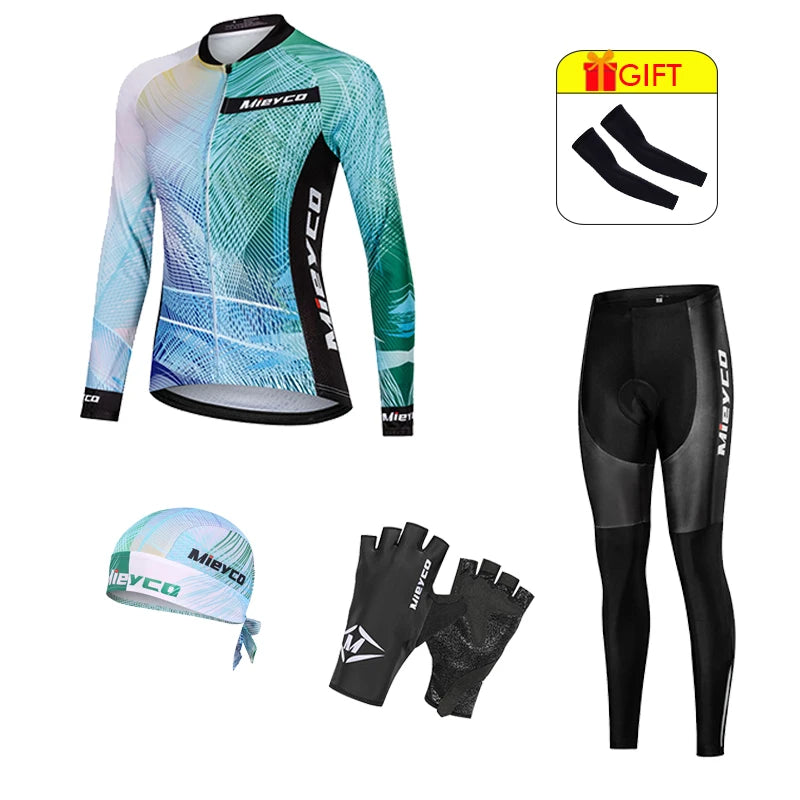 NEW Arrivals S-4XL (Size Smaller Than Usual) Women Cycling Jersey Set Gloves Long Sleeves Head Cap Pants Kits Clothing Long Sleeve MTB Bicycle Racing Apparel Accessories Sports Fashion Clothing Supplies