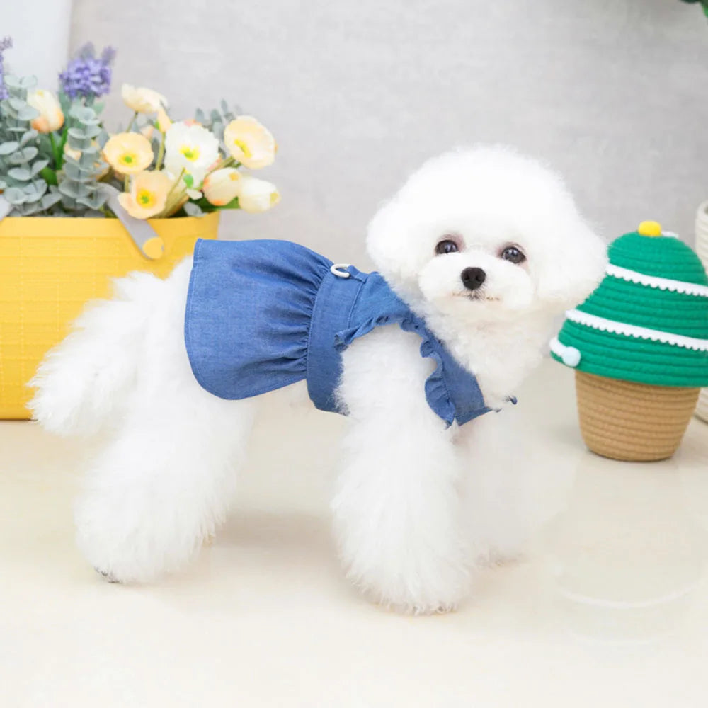 Summer Dog Dress Denim Skirt Harness Dresses for Female Dogs Pet Cat Puppy Clothes Pomeranian Maltese Poodle Bichon Jean Costume