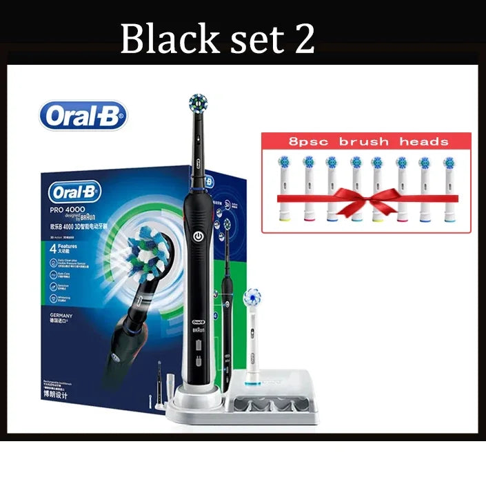 Original Oral B Pro 4000 Full Set Ultrasonic Toothbrush 3D Action Visible Pressure Monitor Electromagnetic Induction Charging Electric Toothbrush USA Origin