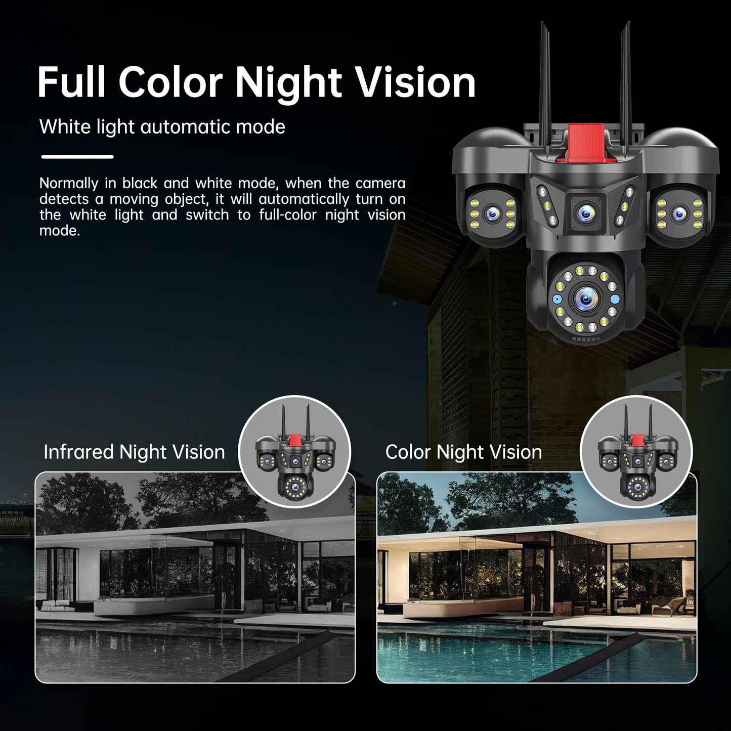 NEW 10K 20MP UHD Outdoor Wi-Fi IP Camera 16X Zoom 4 Lens 4 Screens Ai Auto Tracking Security Protection PTZ CCTV Video Surveillance Home Office Factory Security Systems