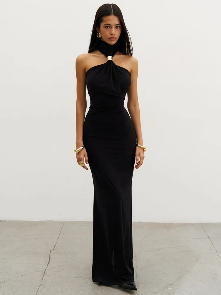 NEW Arrivals UK Size Black/White Color Turtleneck Off-shoulder Sexy Knit Maxi Dress For Women Gown Metal Buckle Strapless Sleeveless High Waist Knitted Dress
