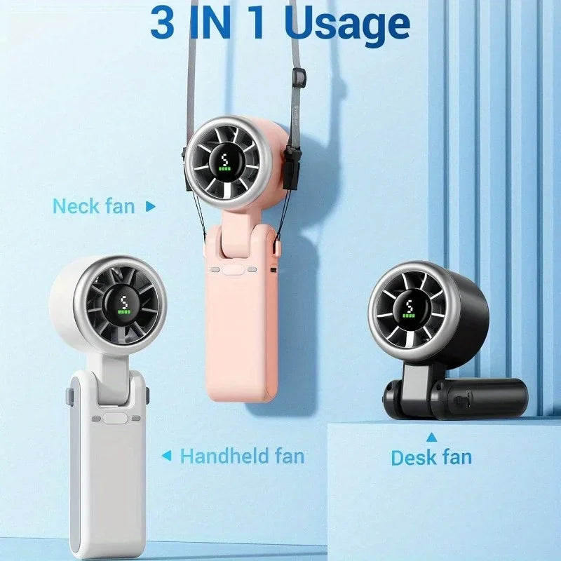 3 in 1 Wireless Fan, 5-Speed, 3600mAh Powerful Turbo Air Cooler Foldable Portable  High Winds Rechargeable Lithium Battery, USB Charging, Outdoor Transport Travel Mini Fan Air Cooling Supplies.
