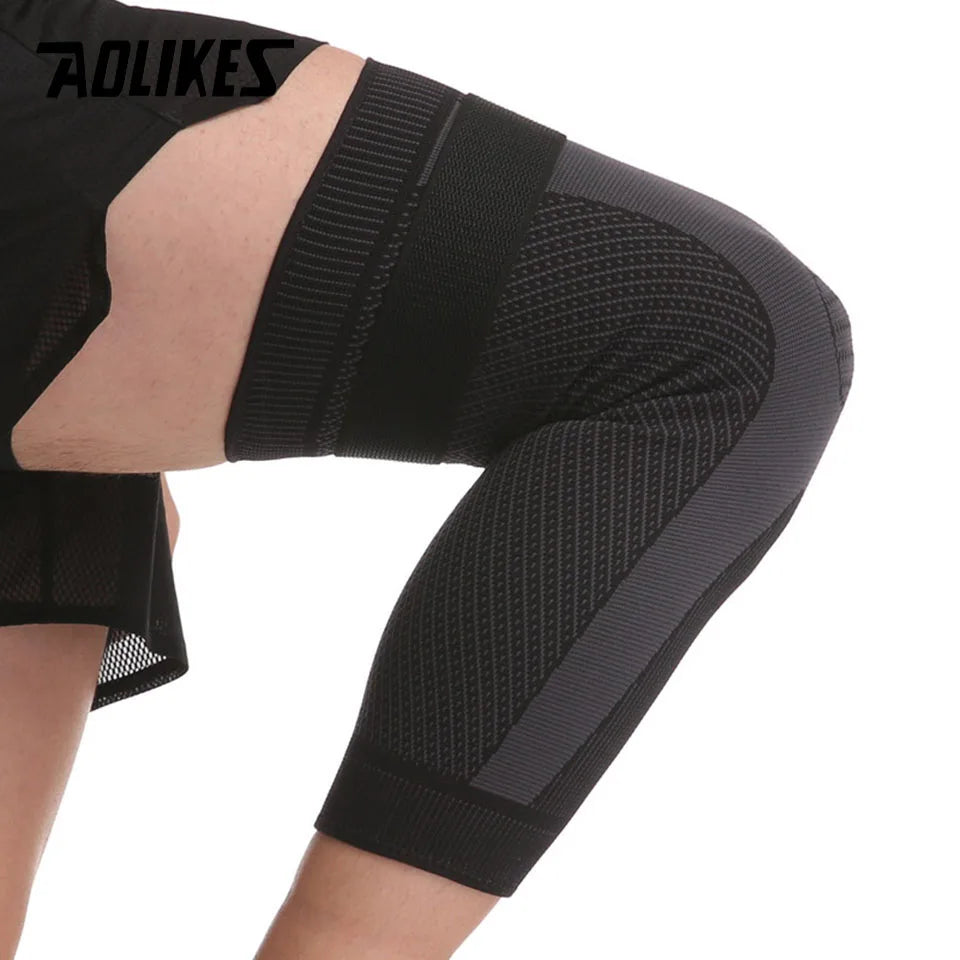 1PCS Compression Knee Support Pads Lengthen Stripe Sport Sleeve Protector Elastic Long Kneepad Brace Volleyball Running