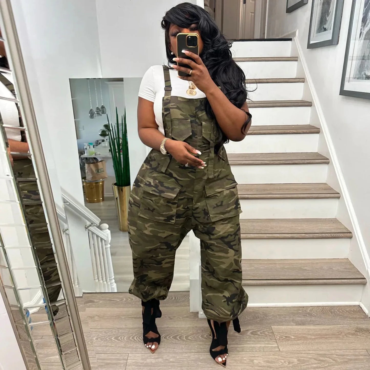Sexy Women Camouflage Loose Jumpsuit Sexy Women Spaghetti Strap Elegant Camo Military Casual Overalls Romper