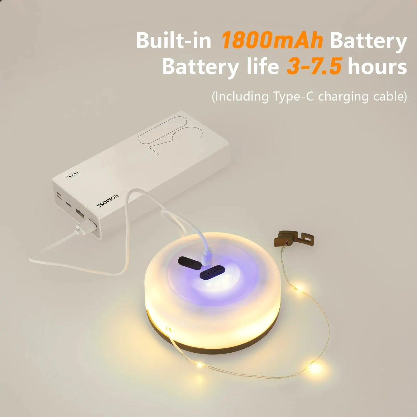 Camping String Light USB Charging Lantern 2800mAh,IPX6 Waterproof,Rechargeable Flashlights