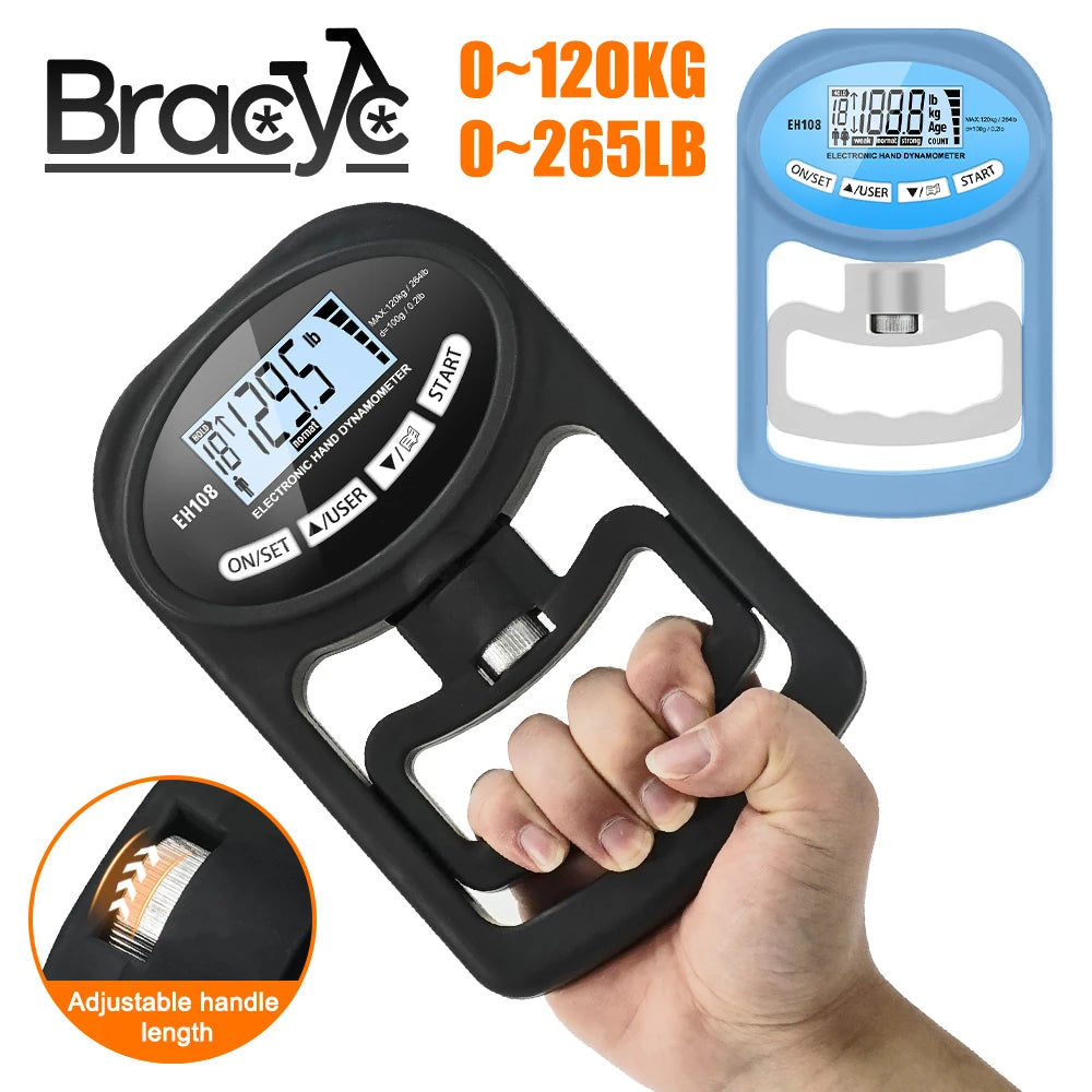 265 Lbs Digital Hand Dynamometer Grips Strength Trainer Electronic Tester Meter Gauge Measurer USB LCD Screen Sport Home School