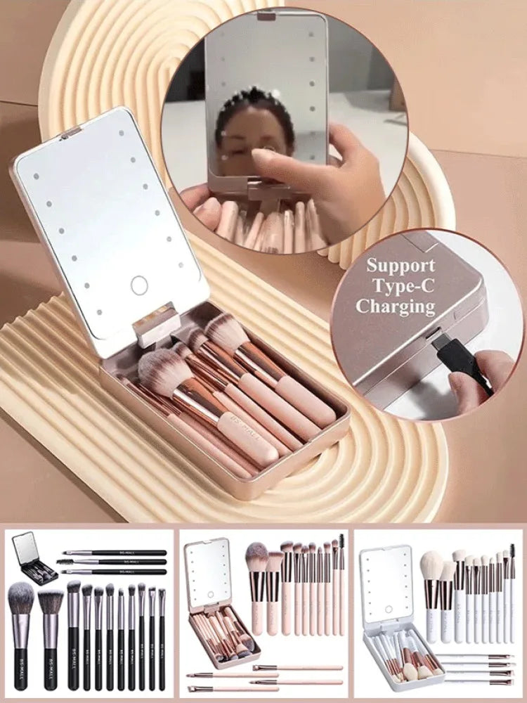 NEW Arrivals Make-Up Mirror Set with Lid Dustproof Organizer Lighted Makeup Brush Set Mirror for Bloggers Outdoor Travel Night Club Women Cosmetic Sets