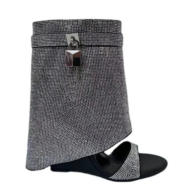 NEW Arrivals 3 Colors Women's Spring and Summer New Fashion Sexy Rhinestone Wedge Heel Middle Sleeve Cool Boots Occidental Banquet Show Shoes