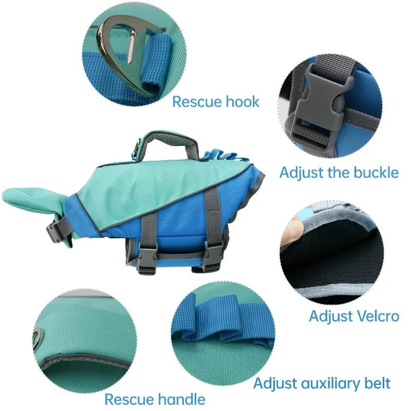XS-XL 4 Colors Dog Life Jacket Adjustable Dog Life Vest Reflective Dog Life Vest with Handle for Small To Large Breeds Swimming Boating Pets Safety Supplies