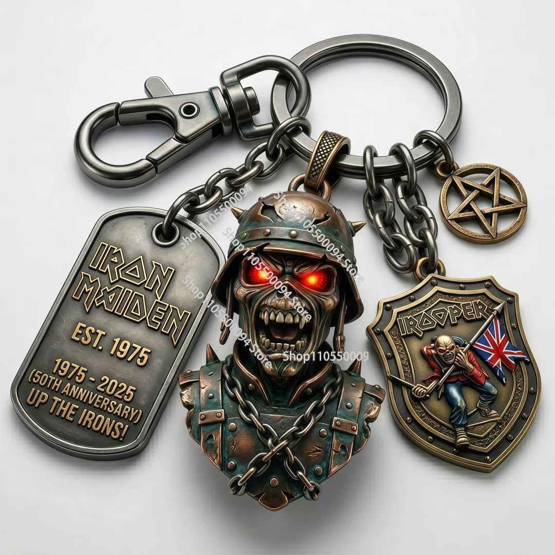 Michael Jackson and Elvis Presley 43rd Anniversary Metal Keychain Michael Jackson Keychain Flag Skull Shaped Personalized Car Trendy Accessories