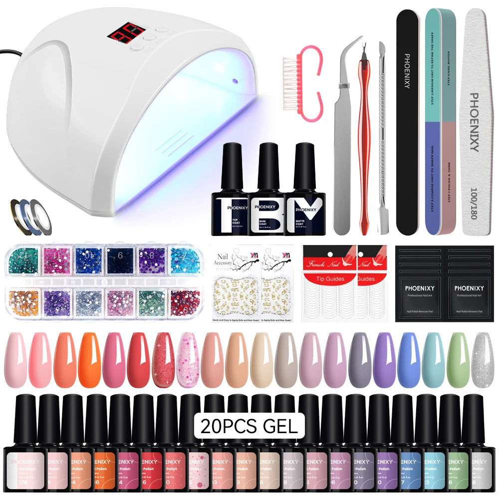 NEW Arrivals High Quality 20PCS Set 162 Colors Gel Nail Polish Set with UV LED Nail Lamp Semi Permanent UV Gel Varnishes Soak Off Complete Nail Art Tools Set Manicure Pedicure Kit Cosmetic Supplies