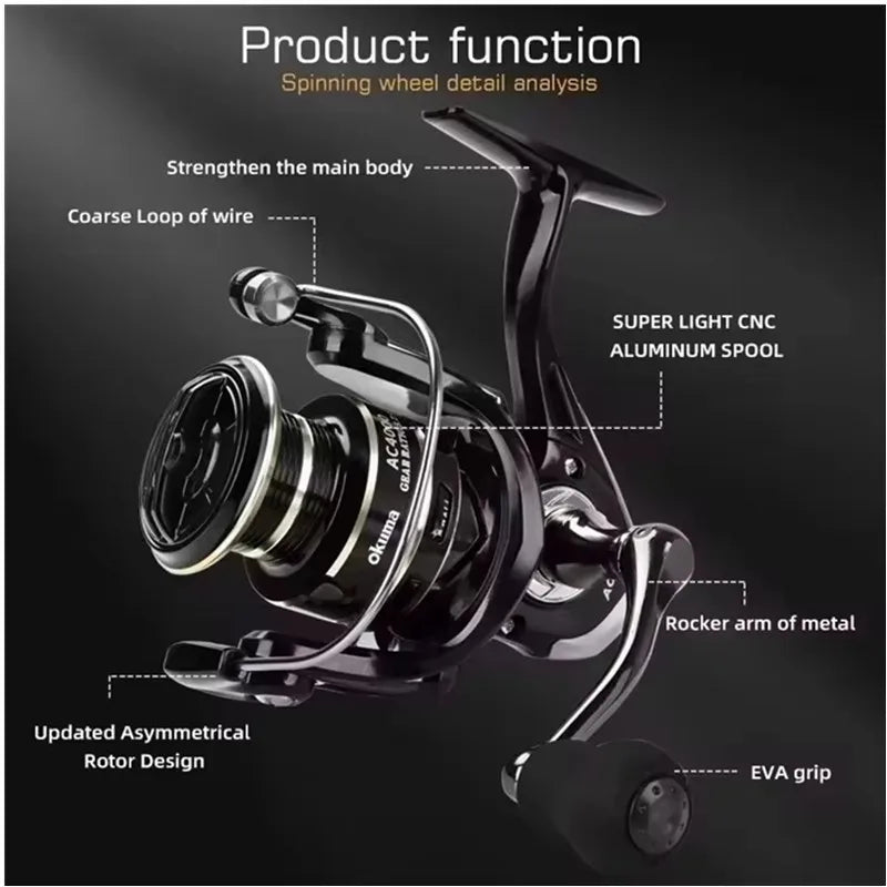 Original OKMUA Spinning Fishing Reel 2000 - 7000 Series Ultralight Max Drag 10kg 5.2:1 Surfcasting Spinning Reel Saltwater Jigging Reels Fishing Accessories