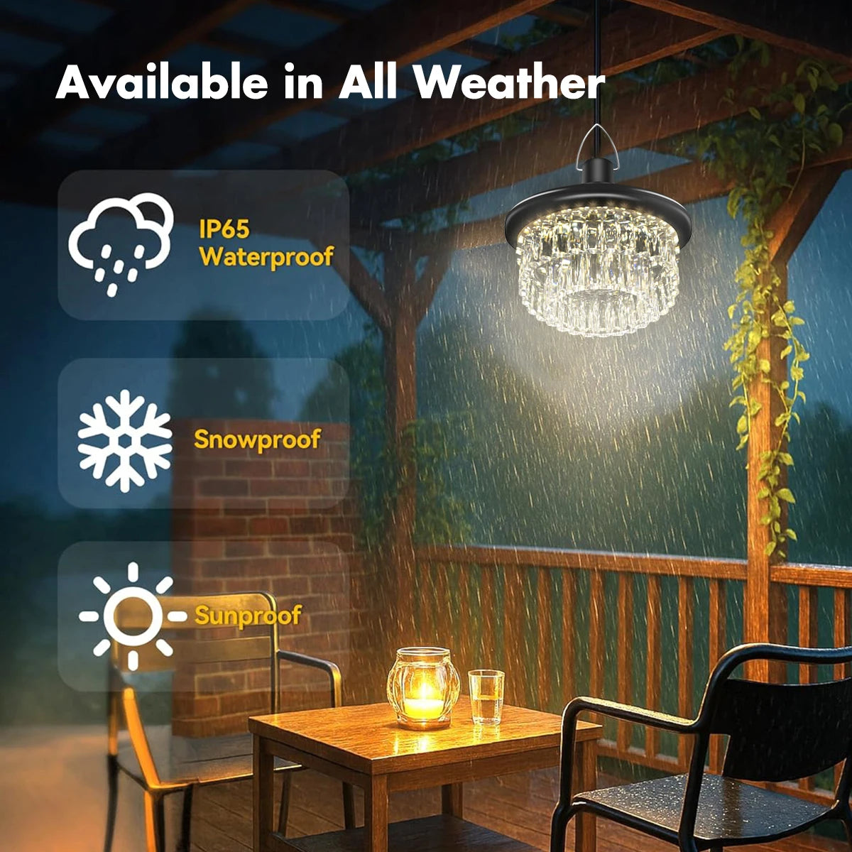 Waterproof Crystal Solar Pendent Light LED Solar Light Outdoor with Adjustable Color Changing Solar Garden Lamp for Gazebo