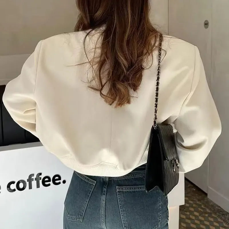 NEW Arrivals S-3XL 4 Colors Fashion Women Elegant Solid Bomber Jacket Long Sleeve Button Slim Cropped Coat Female Casual Chic Tops Woman Streetwear