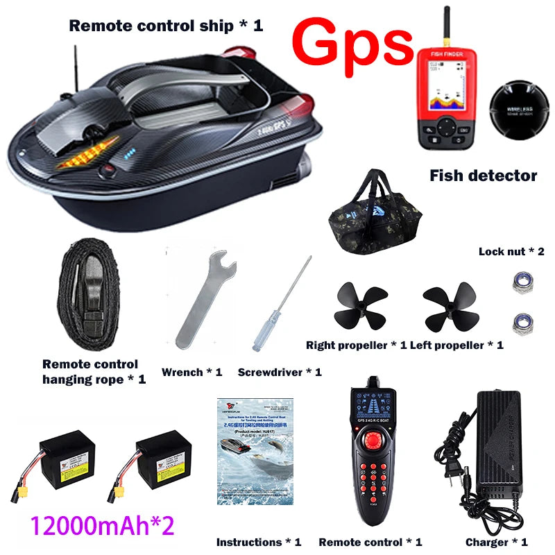 817 GPS BAIT BOAT Voice Announcements 500m 20000mAh Sonar Load 3KG Automatic Cruise Return Dual Motor Fish Finder Independent Control of Silo Ocean Lake River Professional Fishing Supplies
