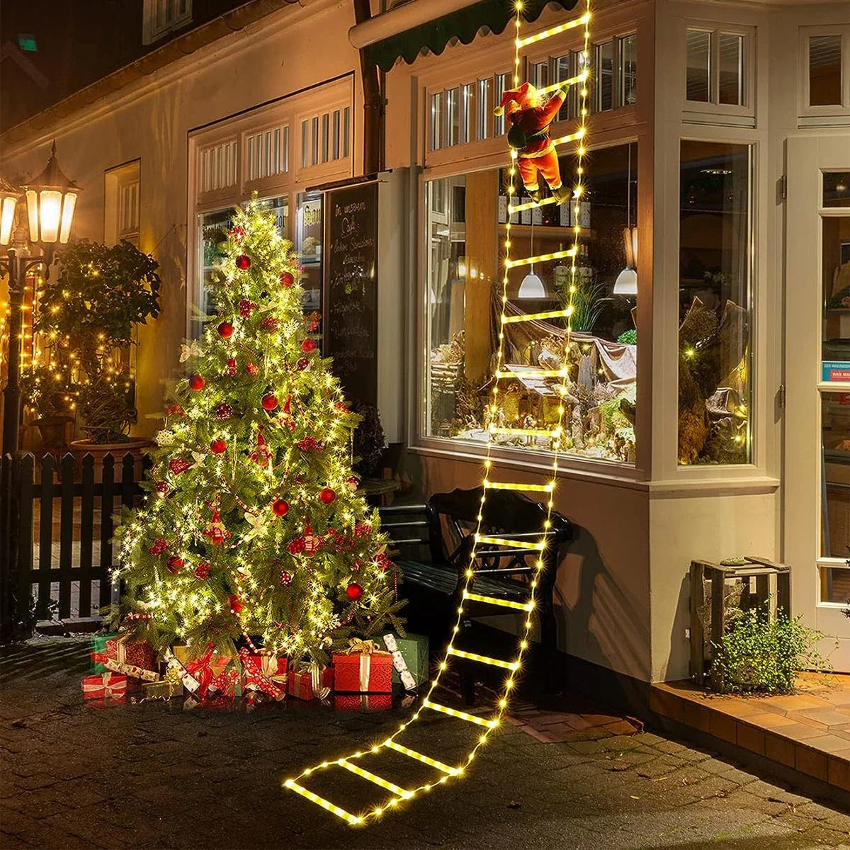 NEW Arrivals 3M Santa Claus Climbing Ladder Warm Light Christmas Decoration Home Outdoor Garden Christmas Tree Ornament New Year Gift Home Outdoor Christmas Decoration Supplies