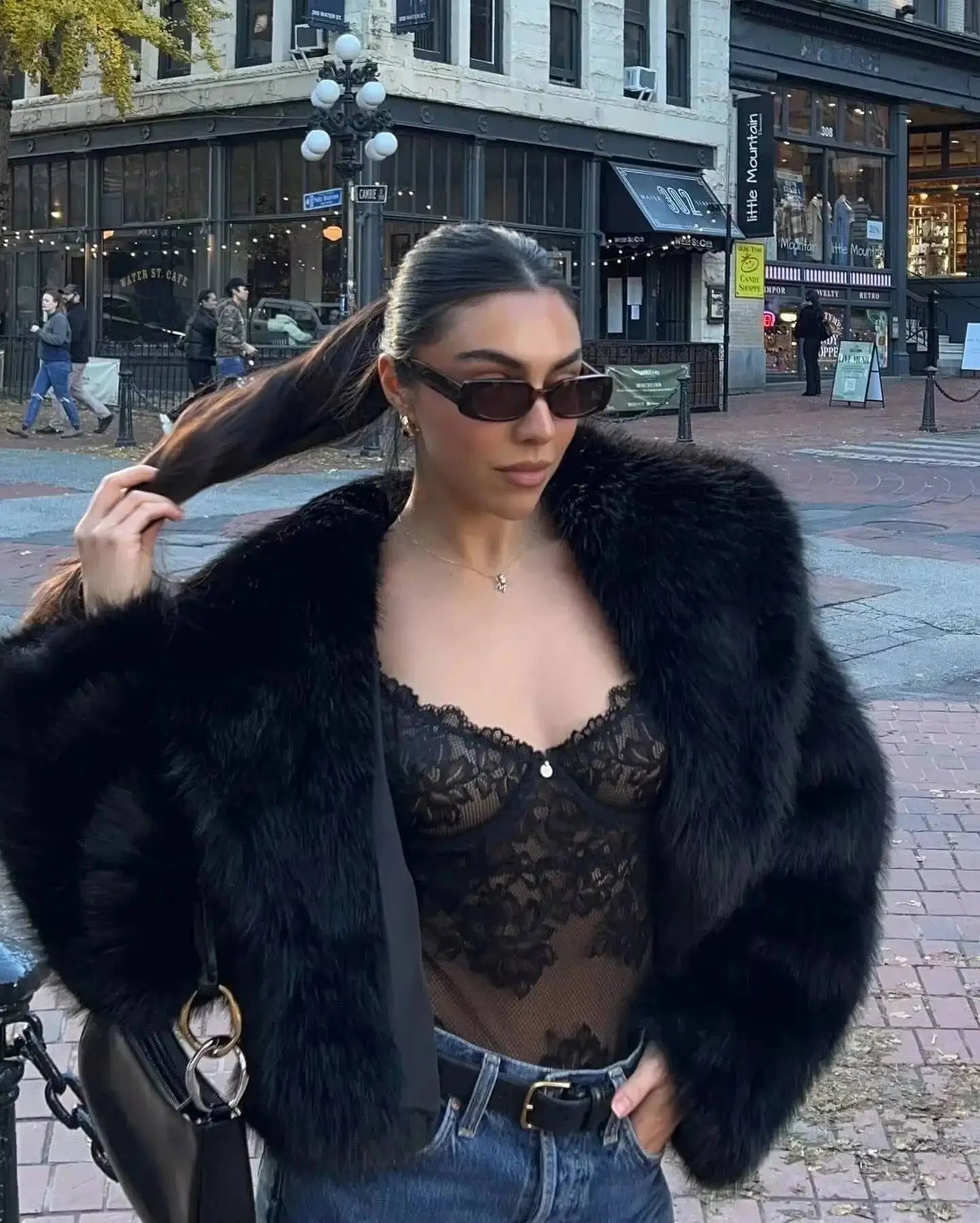 Black/Brown Color Fashion Faux Fur Coat Women's Lapel Loose Long Sleeve Thick Plush Warm Short Jackets Winter New 7A914