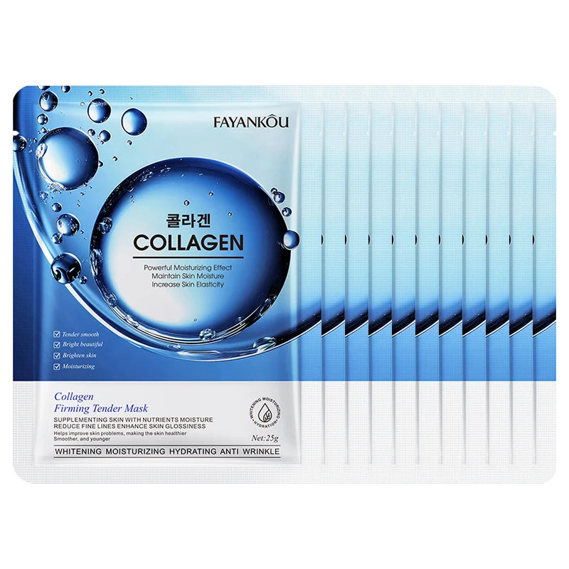 10 PCS Set Korean Collagen Anti Wrinkles Face Mask Moisturizing Anti-Aging Whitening Facial Masks Sheet Mask Korean Skin Care Cosmetics