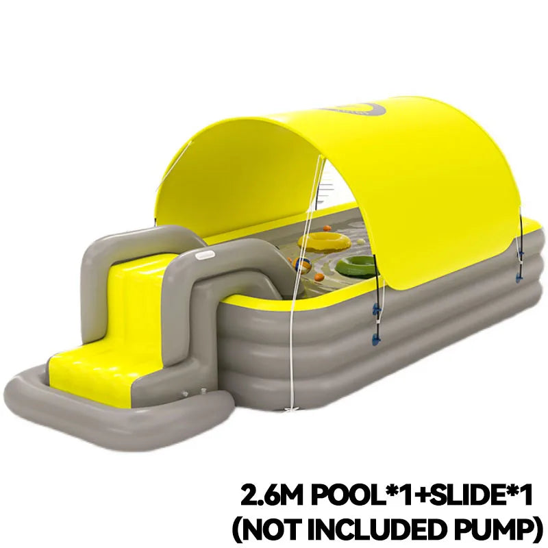 Home Villa Outdoor Large Size 3M Foldable Inflatable Water Pool with Sun Canopy and Slide, Children's Family Swimming Pool for Outdoor Party & Baby Water Fun Summer Water Sport Games