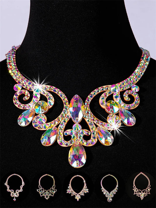 NEW Arrivals 18 Patterns Luxury Belly Dance Sparkle Necklace Jewelry Competition Dancer Accessory Shine Dancing Necklace Stage Performance Costume Egypt Show