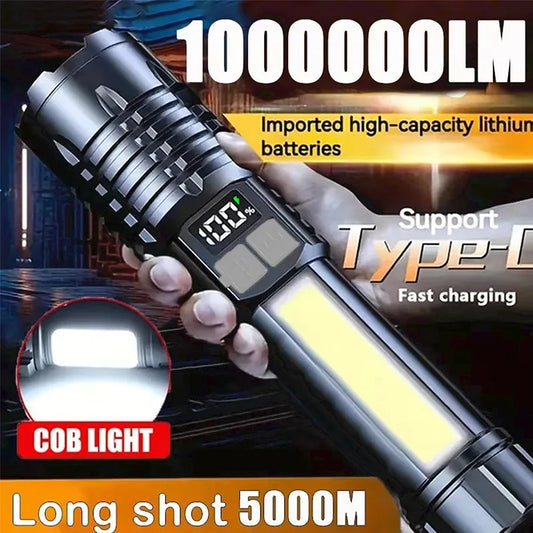 3 PCS Set High Power LED Flashlight Powerful TYPE-C Rechargeable COB Flashlight With Side Light Torch For Outdoor Camping Hiking