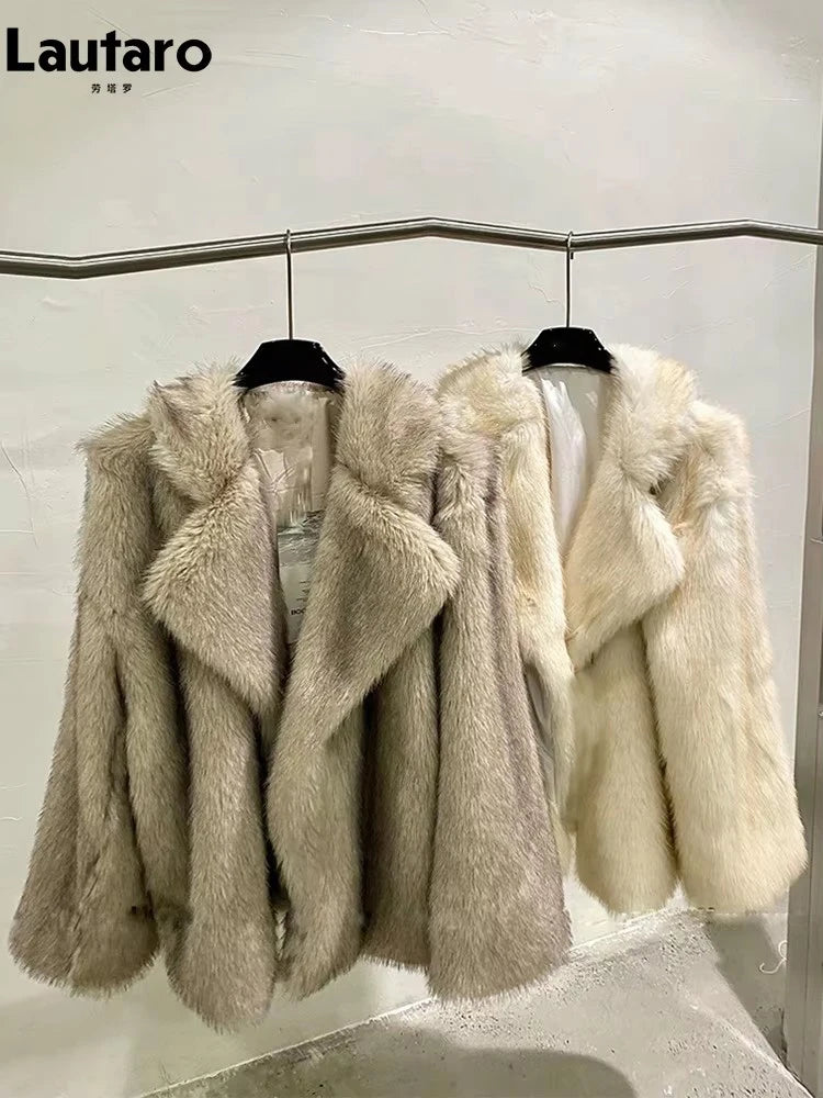 Luxury Winter Warm Loose Casual Thick Soft Hairy Faux Fur Coat Women High Quality Furry Fluffy Jacket Korean Fashion Snow Clothes Supplies Female Girls Luxury Fashion Clothing Products