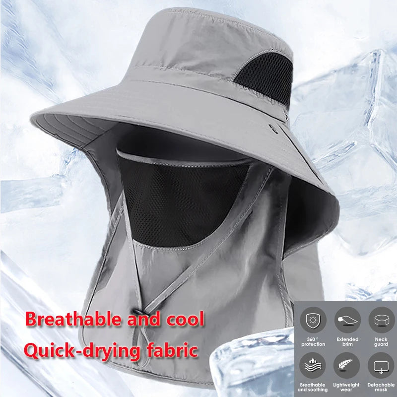 2 PCS Set Summer Sun Hats UV Protection Outdoor Beach Camping Hunting Fishing Cap For Men Women Hiking Camping Visor Bucket Hat Neck Flap Fisherman Hat