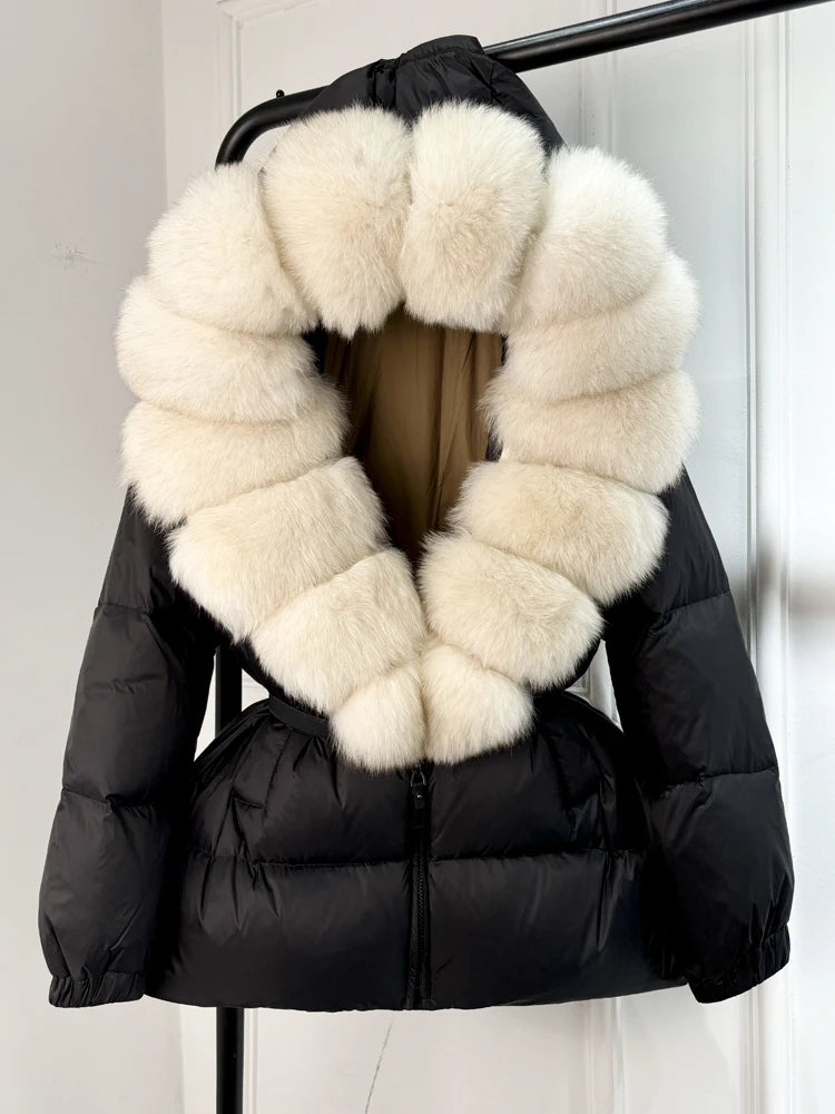 NEW Arrivals UK S-XL Size 11 Colors Winter Puffer Jacket Women 100% Real Fox Fur Hooded Thick Warm 90% White Duck Down Coat Female Parkas Waterproof Mini Coat