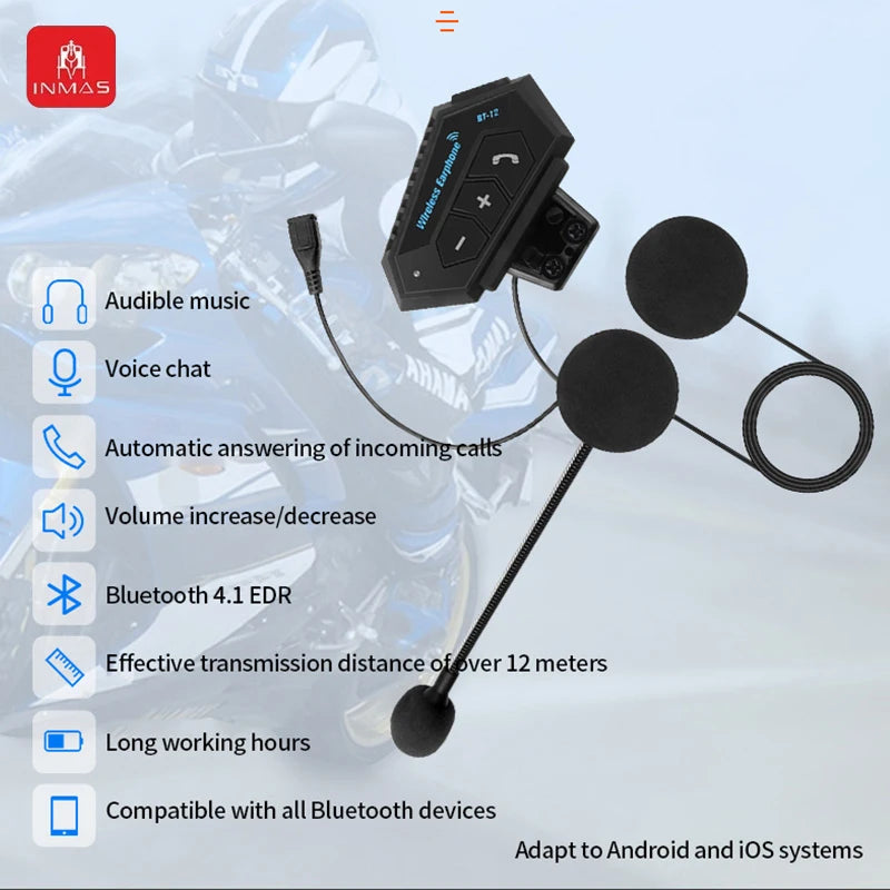 BT12 Helmet Bluetooth Earphones Anti-Interference Earbuds Noise Reduction Headphones Motorcycle Waterproof Sports Headset