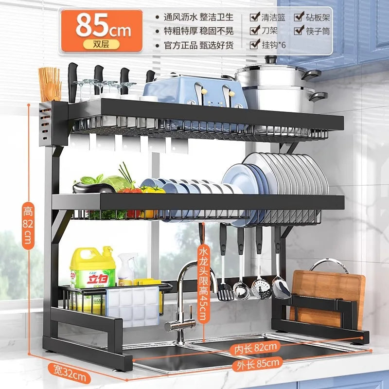 NEW Arrivals 2 Layer Kitchen Sink Dish Drying Rack Over The Sink Utensil Chopsticks Stainless Steel Storage Holder Countertop Cutting Board Holder Organizer Kitchen Accessories