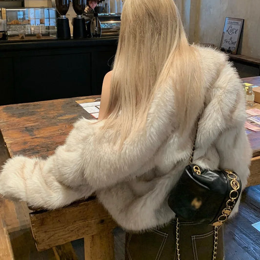 NEW Arrivals 3 Colors Luxury Brand Autumn Winter Women Fur Coat Women Short Lazy Wind Fox Fur Jacket Snow Clothes Evening Party Nightclub Outfit Cropped Fluffy Casaco De Pele Feminino