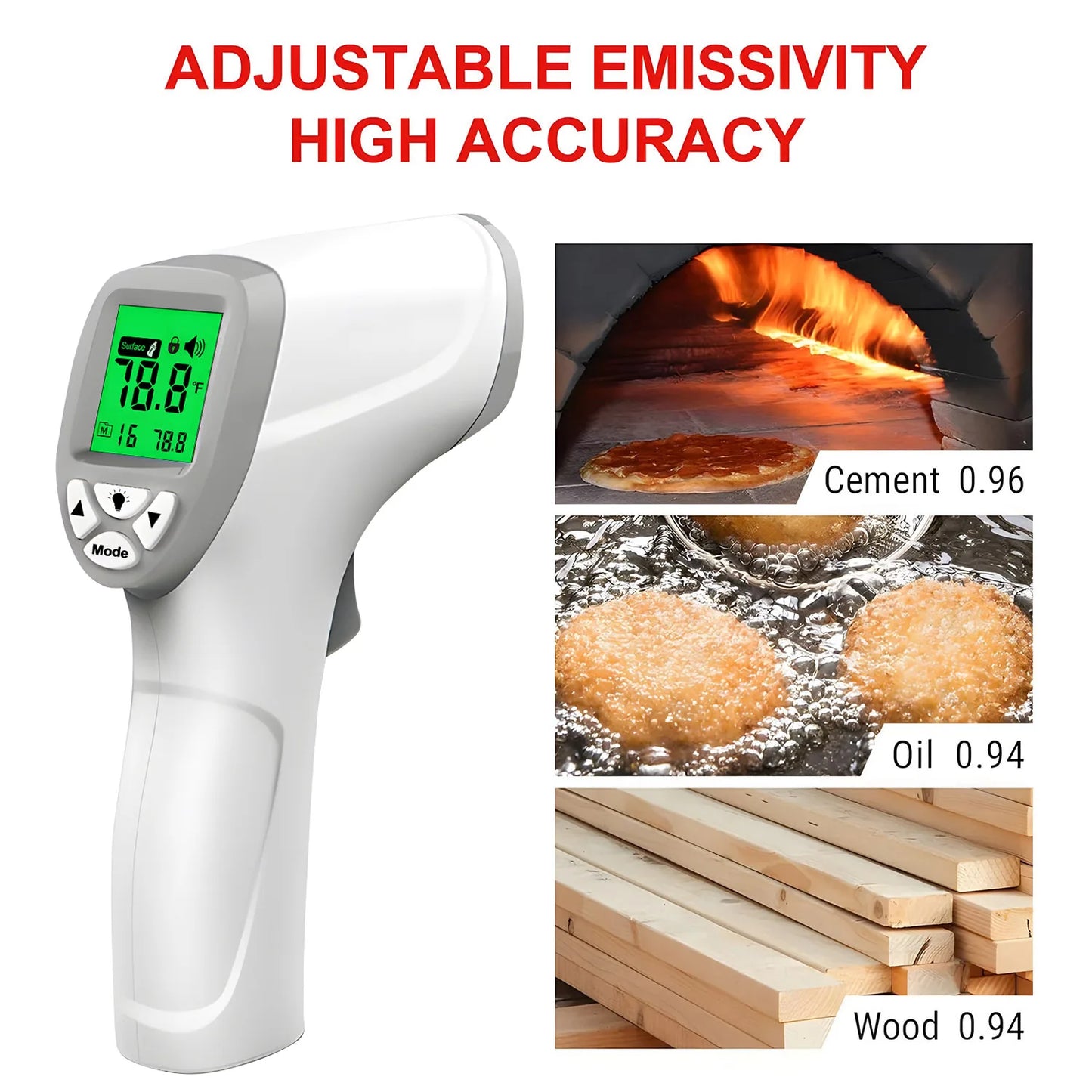 Digital Infrared Multi-Purpose Baking Oven Food Cooking Temperature Meter Measure Thermometer Outdoor Pyrometer Laser High Temperature Meter Food Kitchen Thermometers Adjust Heat Meter