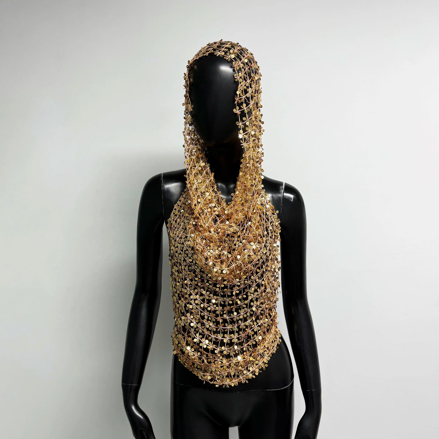 Women Luxury Handmade Turban Tank Tops European and American Crop Tops Sequin Women's Sexy Spicy Girl Top Mesh Woven Hooded Evening Summer Rave Party Women's Clothing