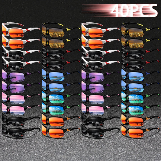 NEW Arrivals 40 PCS Set Fashion Vintage Half Frame Driving Fishing Cycling Sports Sunglasses Men Women Mountaineering Sun Glasses UV400 Night Vision Eyewear Sports Supplies