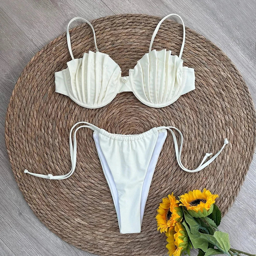 2 PCS Set 5 Colors Sexy Shell Micro Bikini Women's Swimsuit Female Swimwear Thong Bikinis Set Brazilian Beach Wear Bathing Suit