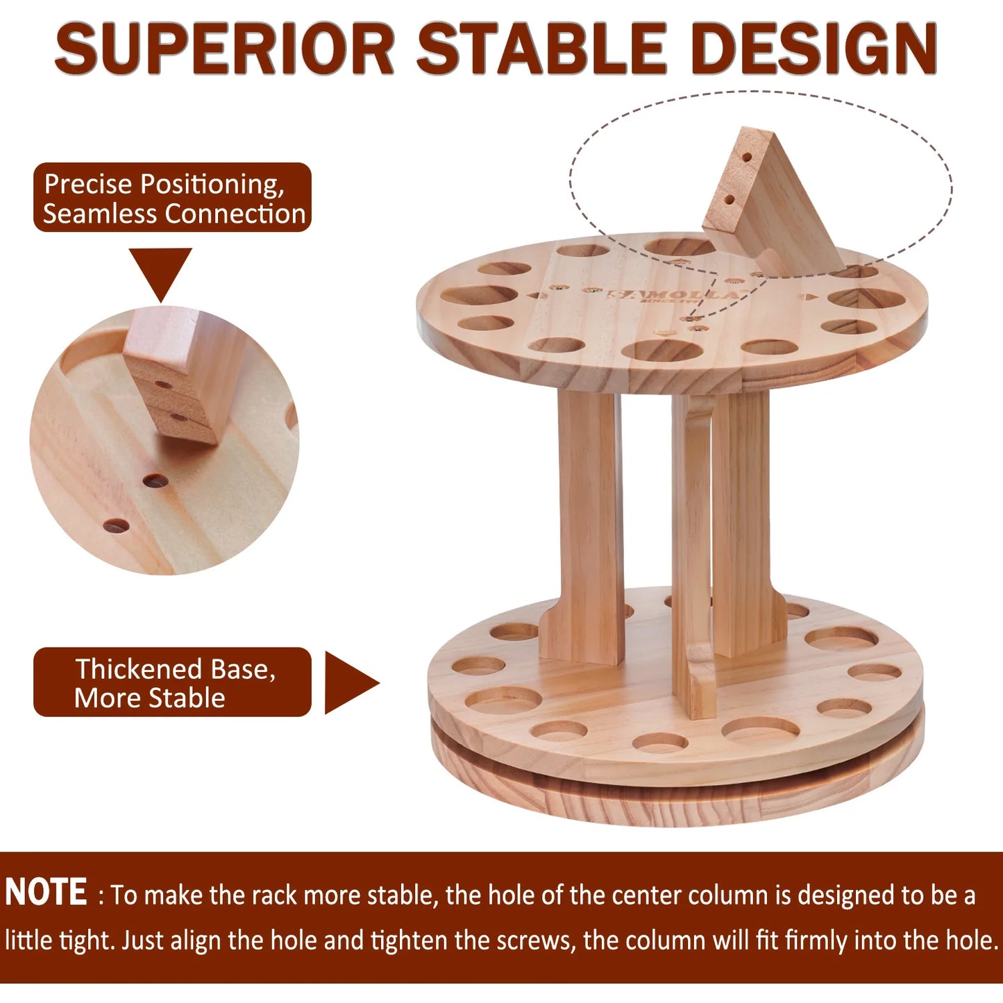 360 ° Rotation Wooden 12 Slots Round Fishing Rod Holder Upgrade And Strengthen Space Saving Storage Organizer Roove Fishing Gear