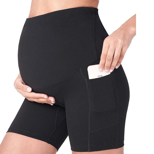 NEW Arrivals S-XL 4 Colors Women's Maternity Yoga Shorts Over The Belly Bump Summer Workout Running Active Short Pants with Pockets Women Outdoor Hiking  Sports Clothes