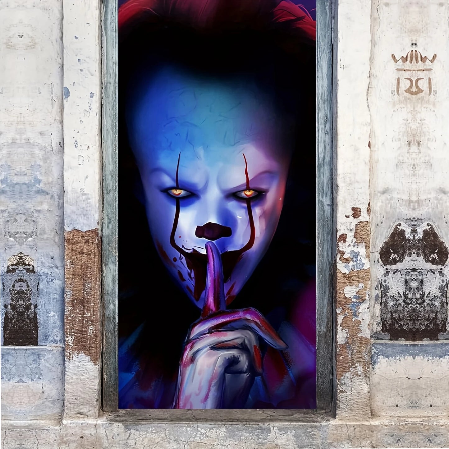 The Clown Halloween Banner Windows Doors Garage Door Art Decor , Served as a Prank or Treated to a Creepy  IT Themed Background