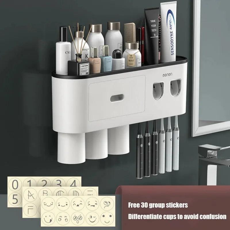 NEW 1Pcs Pink/Black/Gray Color Wash Set  Automatic Toothpaste Squeezer Cups Gargle Cup  Punch-Free Toothbrush Cup Holder Storage Rack Bathroom Products Home Accessories