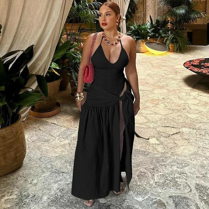 NEW Arrivals 2PCS Set UK Size Black/Light Green/White/Navy Blue Colors Sexy Elegant Women's Set Sleeveless Strap Bodysuit +Long Skirts Suit Spring Summer Autumn Tracksuit Tie Up Outfits