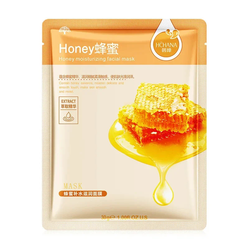 NEW Arrivals 20PCS Set 7 Natural Fruit Patterns Natural Plant Facial Mask Moisturizing Oil Control Anti-Aging Fruit Aloe Korean Hyaluronic Acid Sheets Face Mask Beauty Skin Care Products