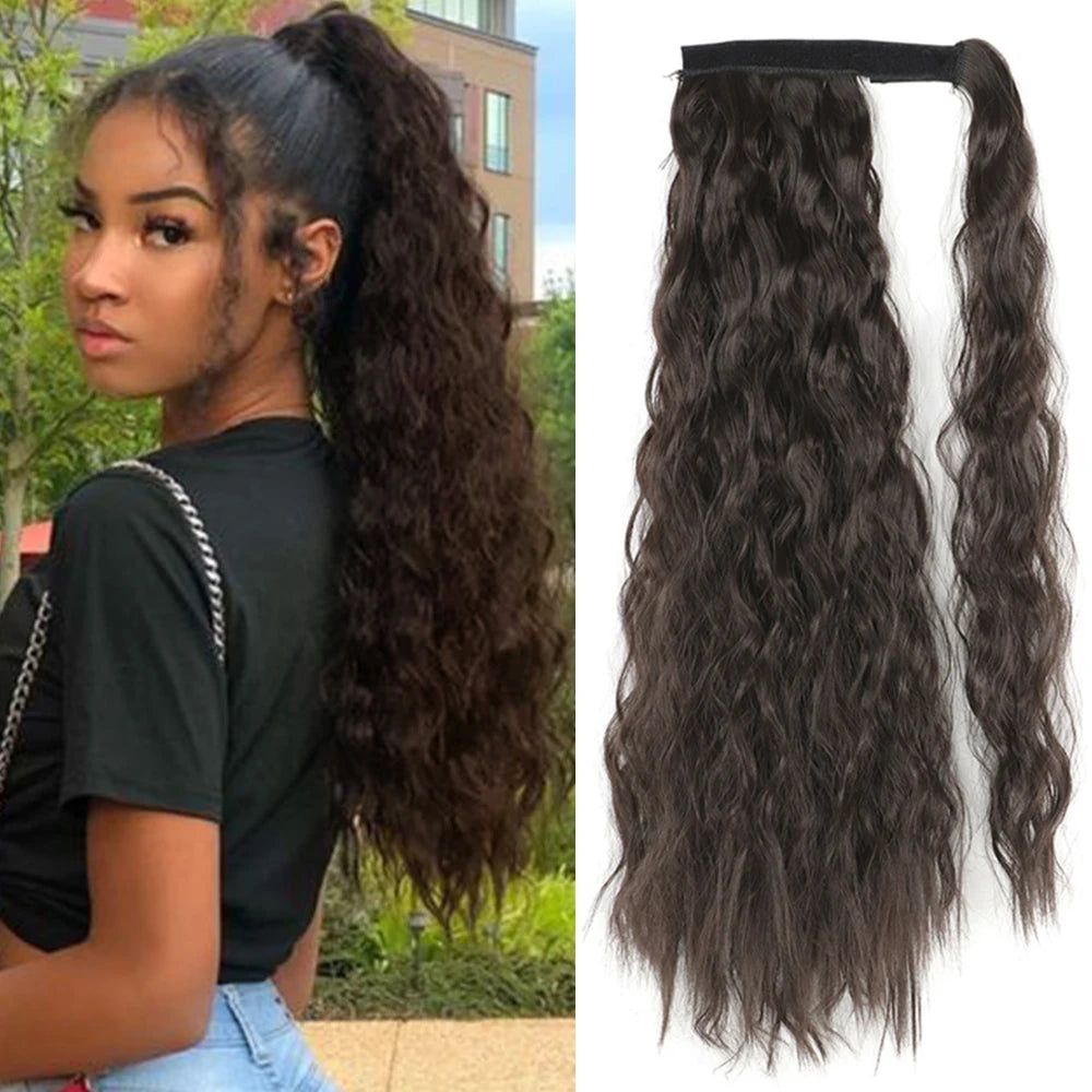 NEW  Synthetic Long Straight Wrap Around Clip In Ponytail Hair Extension Can Be Permed Heat Resistant Pony Tail Fake Hair