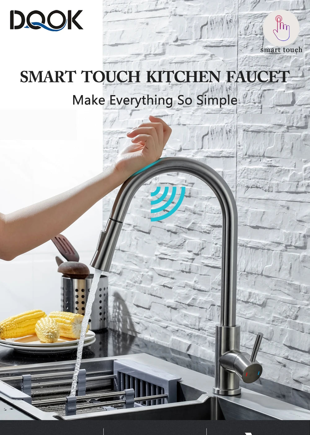 Just Arrived Kitchen Bathroom Motion Sensor Faucet Pull Out  Black/Brushed Nickle Color Large Area Sensor Stainless Steel Black Smart Induction Mixed Tap Touch Control Sink Tap Home Office Hotels