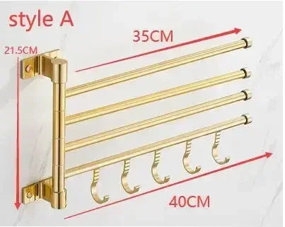 NEW 4 Rods Golden Light Luxury Aluminum Wall Mounted Rotating Towel Rack Bath Rail Hanger Towel Holder Bathroom Accessories Storage Rack