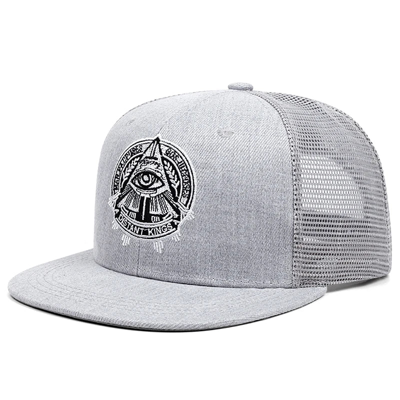 New Illuminati Eye of God Flat Edge Hat Mesh Hat Fashion Men's Street HipHop Hat Women's Outdoor Decoration Sunscreen Hat Baseball Hat Caps