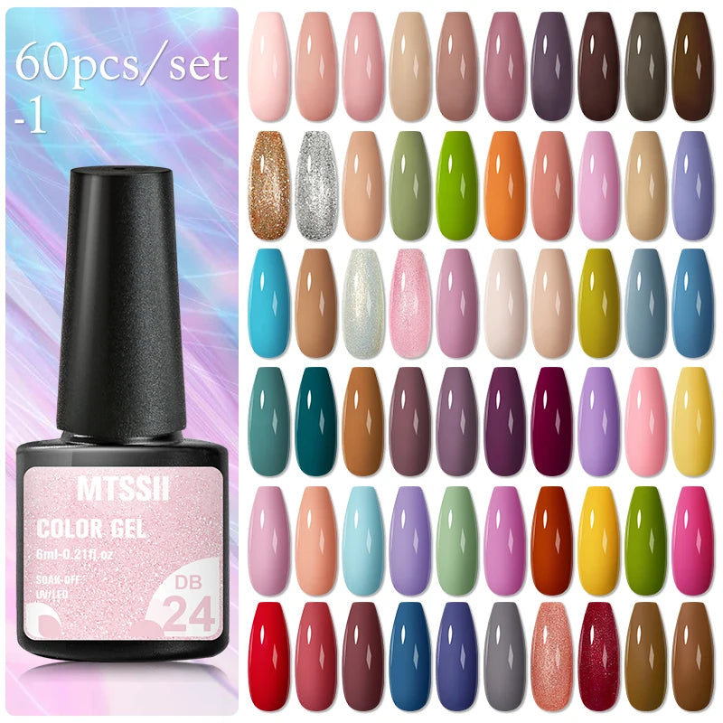 NEW Arrivals 24/40.120PCS Set Colors Gel Nail Polish Set Semi Permanent Hybrid Gel Varnish Set Base Top Coat Soak Off UV LED Nail Gel Kits Manicure Pedicure Accessories Nail Care Tools Sets Cosmetic Supplies