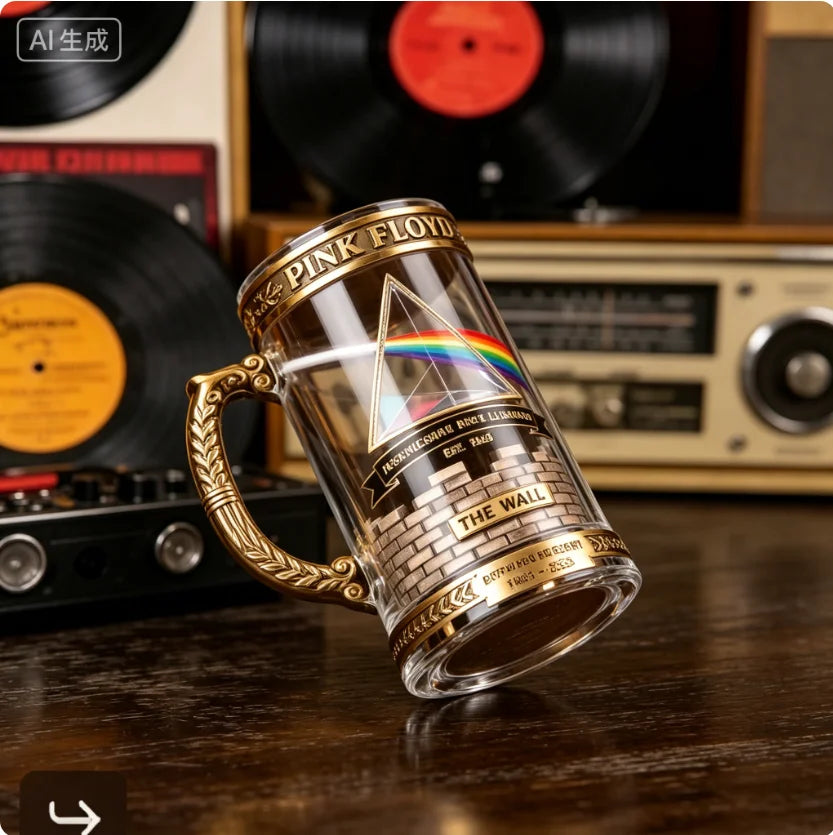 1965–2026 Pink Floyd 61st Anniversary Commemorative Beer Tankard, Dark Side of the Moon Prism Collectible Glass Mug Collectible Barware Pub Bar Restaurant Drinkware Decoration