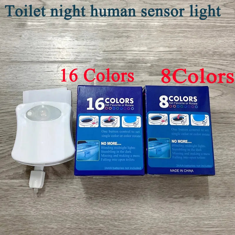 Toilet Seat Smart Motion Sensor Night Light 16/8 Colors Waterproof Backlight For Bathroom Toilet Bowl LED Lamp Light WC