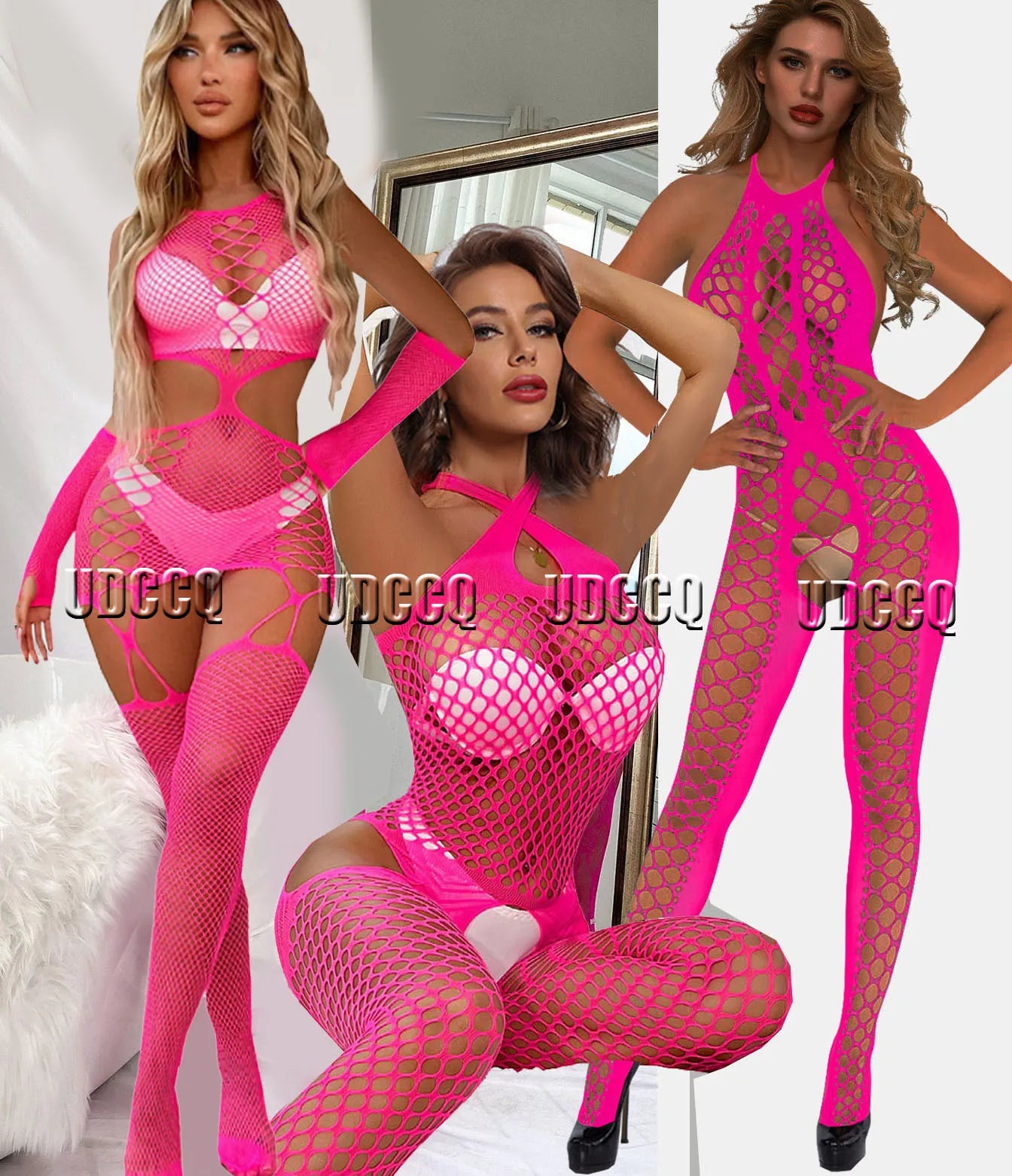 Sexy Sleepwear plus size Lingerie Babydoll Body Stocking Temptation Intimate Nightwear Strapless body suits fluorescent pink